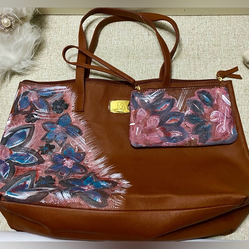 ✨JOY manguiano large leather bag, new, acrylic hand painting✨#MANGUIANO